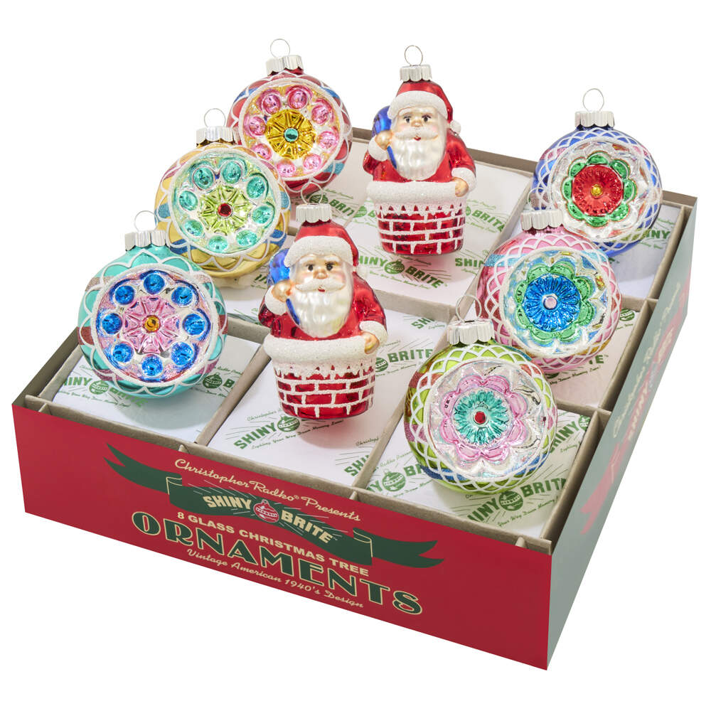 Shiny Brite Ornaments Confetti Figures & Reflector Rounds - With Box Bx354 by Christopher Radko-1