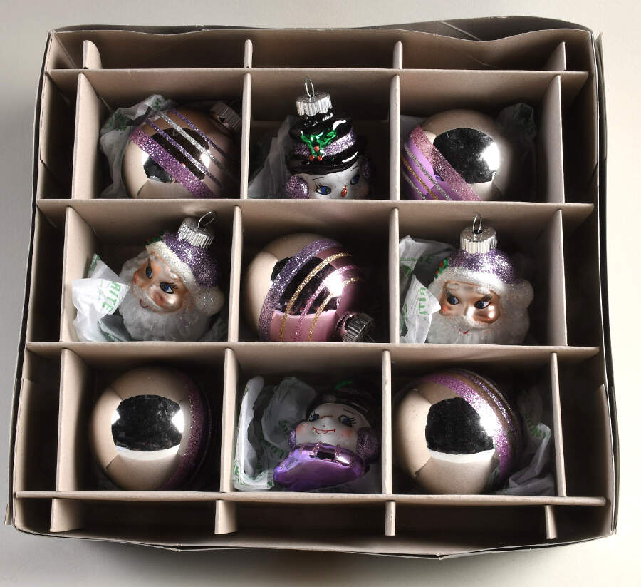 Shiny Brite Ornaments Snowman/Santa W/Balls-Pink - Wtih Box Bx377 by Christopher Radko-1