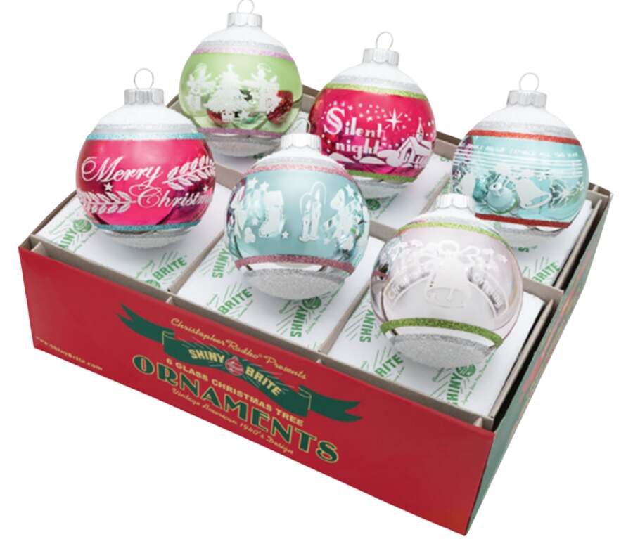 Shiny Brite Ornaments Signature Flocked Rounds-Festive Fete - With Box Bx412 by Christopher Radko-1