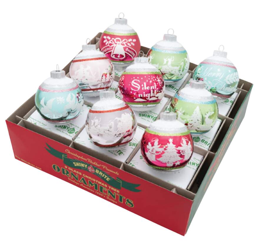 Shiny Brite Ornaments Signature Flocked Rounds-Festive Fete - Boxed by Christopher Radko-1