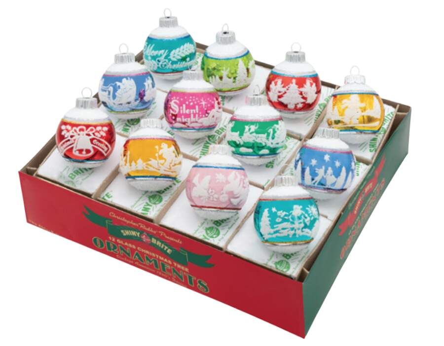 Shiny Brite Ornaments Signature Flocked Rounds-Christmas Conf  - With Box Bx394 by Christopher Radko-1
