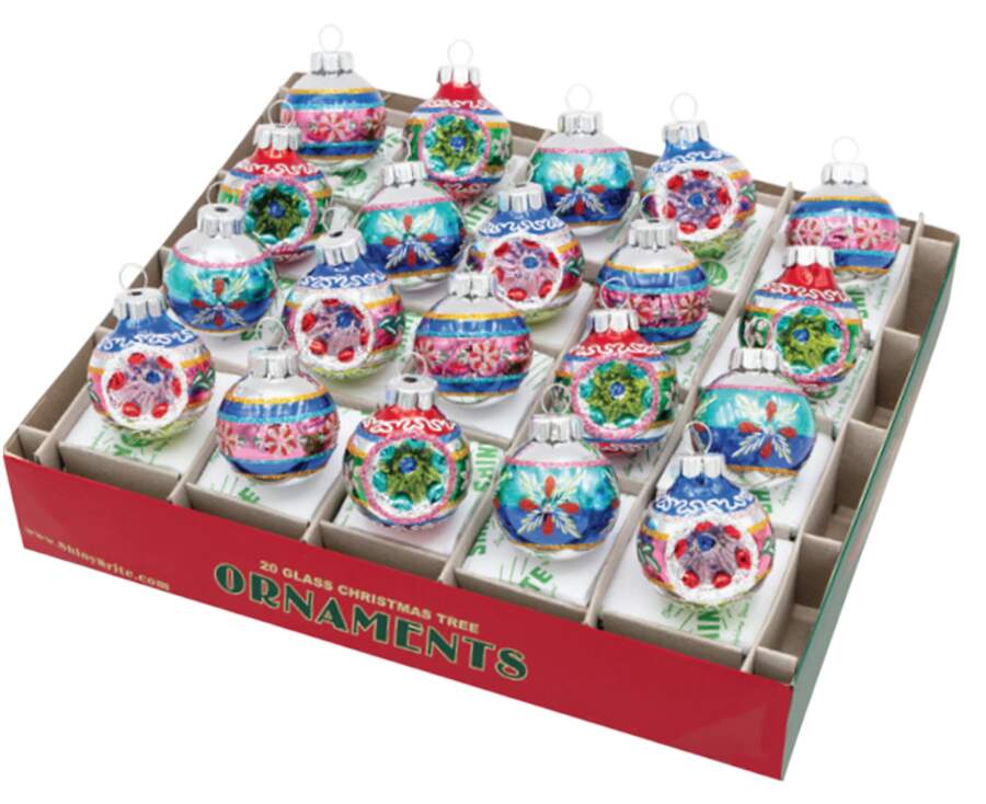Shiny Brite Ornaments Half Reflector/Half Rounds-Christmas Con - 392 With Box by Christopher Radko-1