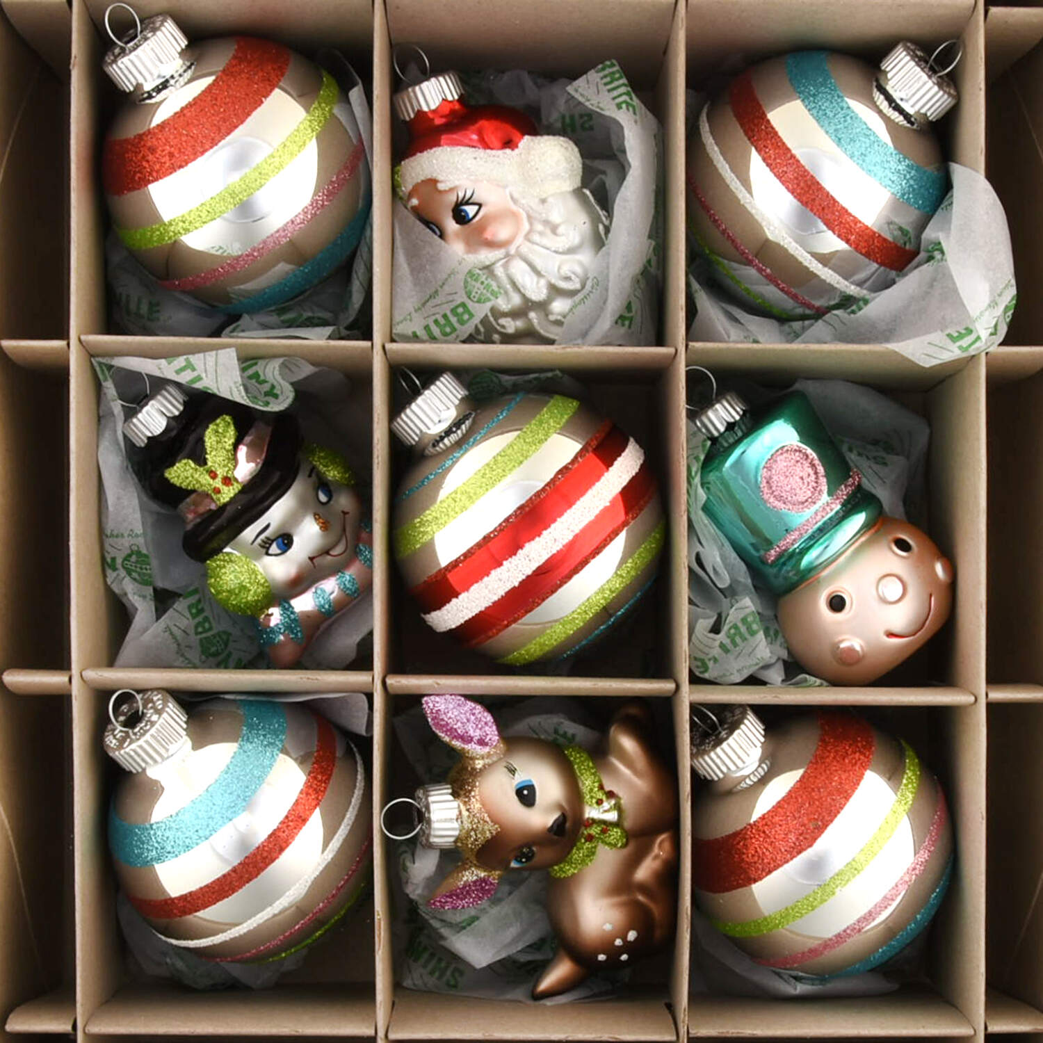 Shiny Brite Ornaments Decorated Rounds&Figures-Festive Fete - 409 With Box by Christopher Radko-1