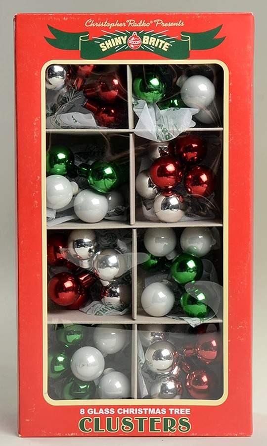Shiny Brite Ornaments Clusters Red Green White Silver - Boxed by Christopher Radko-1