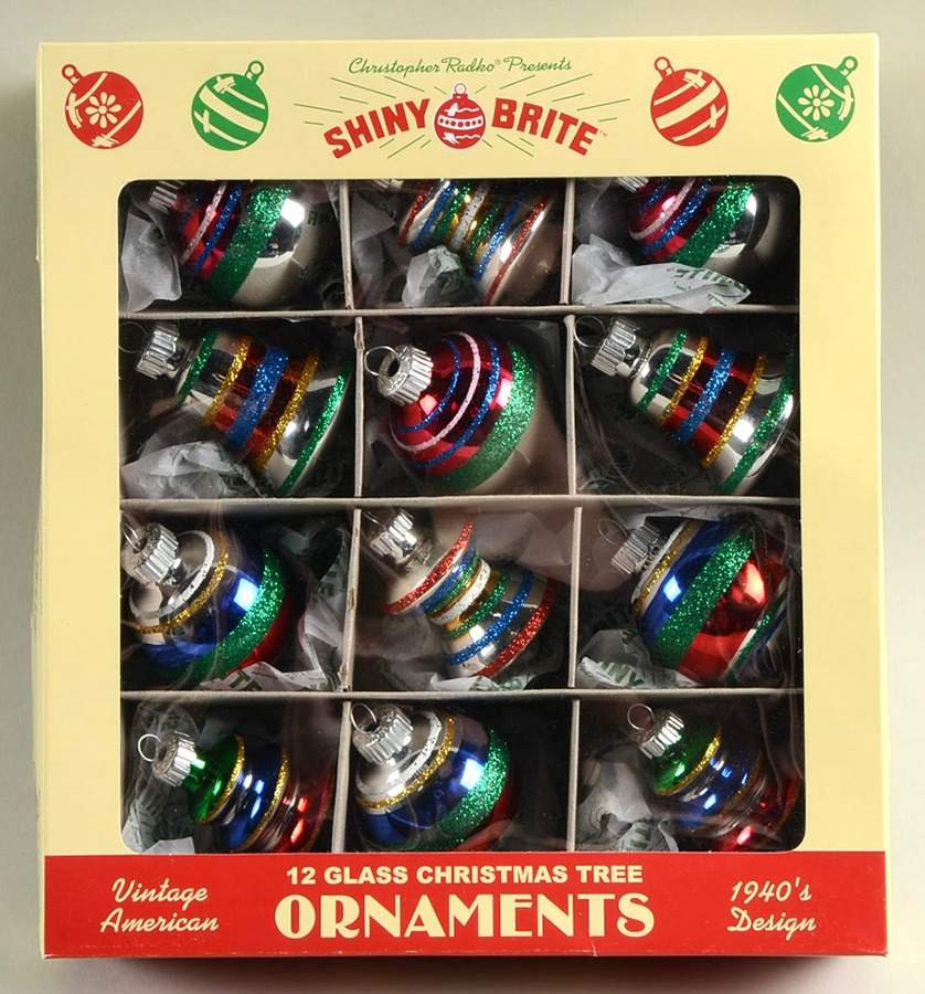 Shiny Brite Ornaments Multi Shape Striped Ornaments - Boxed by Christopher Radko-1