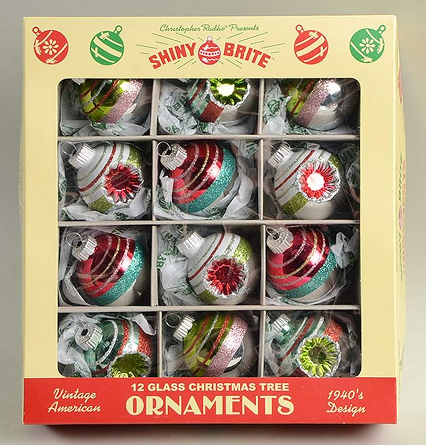 Shiny Brite Ornaments Striped Silver Balls - Boxed by Christopher Radko-1