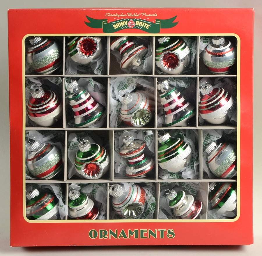Shiny Brite Ornaments Silver Striped Orn - Boxed by Christopher Radko-1