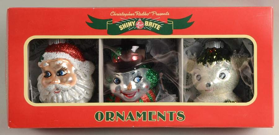 Shiny Brite Ornaments Santa / Snowman / Reindeer-Red - Boxed by Christopher Radko-1