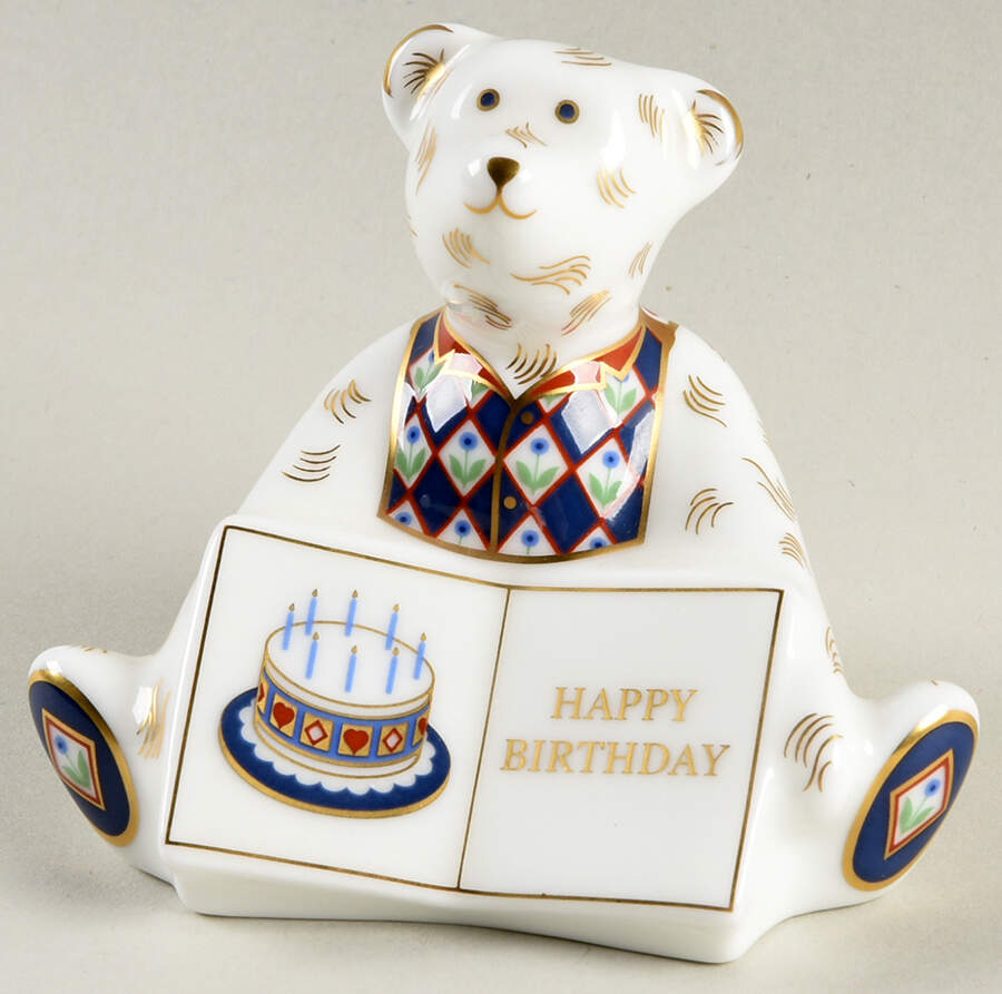 Miniature Bear Collection Greetings Happy Birthday Bear - Boxed by Royal Crown Derby-1