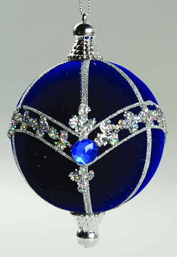 Grandeur Blue Velvet Jeweled Ornament - No Box by Roman-1
