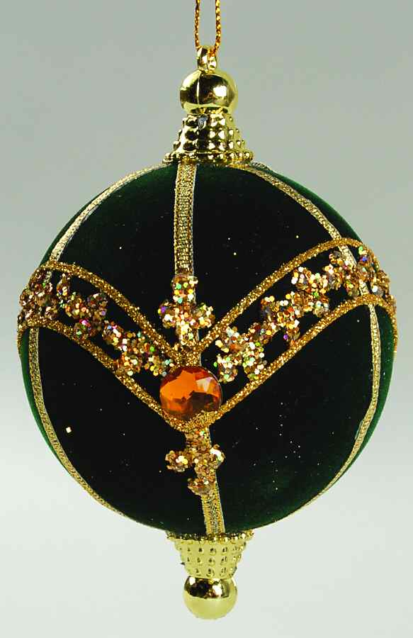 Grandeur Green Velvet Jeweled Ornament - No Box by Roman-1