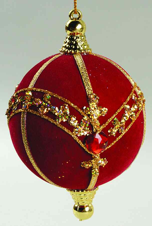 Grandeur Red Velvet Jeweled Ornament - No Box by Roman-1
