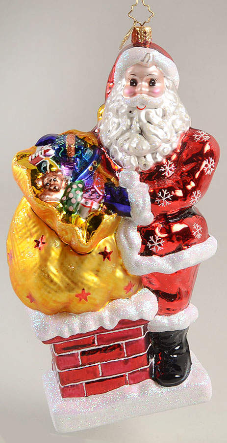 2008 Christopher Radko Ornaments Mr.Big Stuff-Santa On Chimney-Gold Bag - No Box by Christopher Radko-1