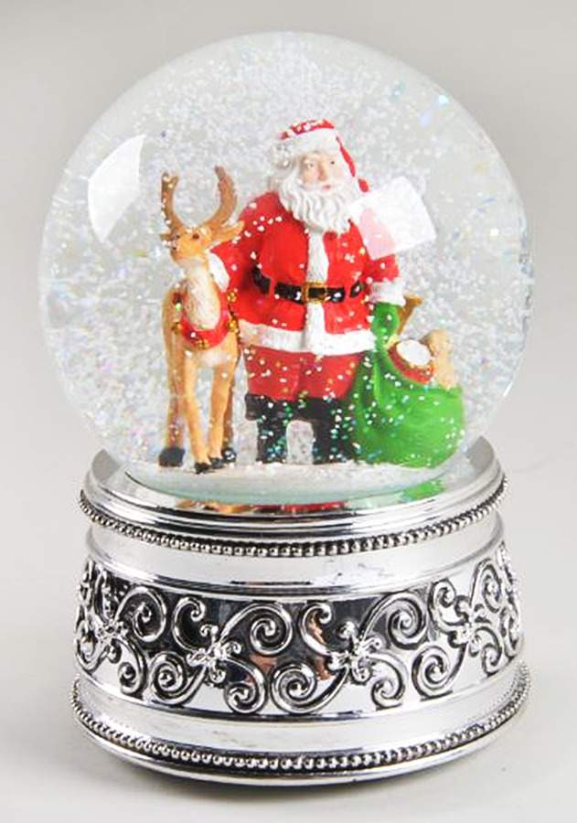 Christmas Snowglobes Santa & Reindeer - Jingle Bells - No Box by Reed & Barton-1