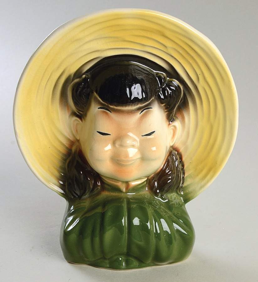 Royal Copley Head Vases Girl-Yellow Hat & Green Dress - No Box by Royal Copley-1
