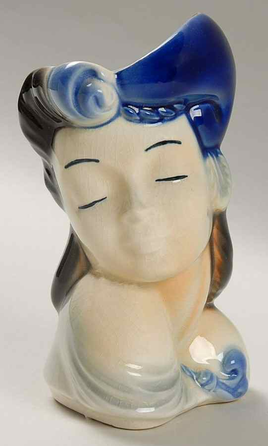 Royal Copley Head Vases Lady Cobalt Blue/Blk Hair - No Box by Royal Copley-1