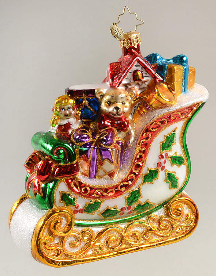 2012 Christopher Radko Ornaments Holly-Day Sleigh-Holly Leaves With Gold - No Box by Christopher Radko-1