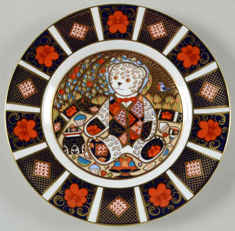 Imari Paperweight Plate-Groviers of Sidmouth Teddy's Picnic - No Box by Royal Crown Derby-1