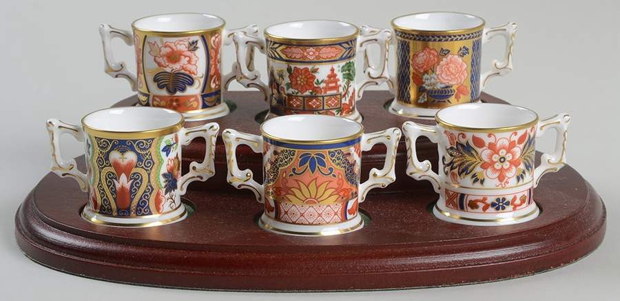Miniature Loving Cup Collection Set Of 6 With Wooden Base - No Box by Royal Crown Derby-1