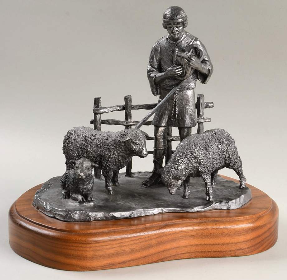 Pewter Figurines David-Shepherd With 3 Sheep - No Box by Ricker Bartlett Casting Studio-1