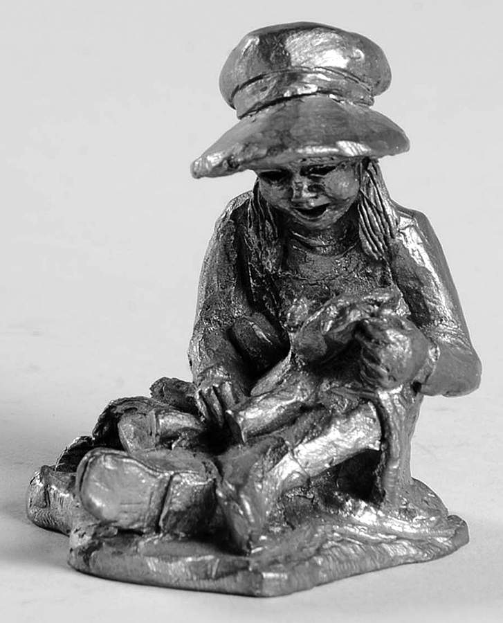 Pewter Figurines Girl In Hat Sitting With Teddy - No Box by Ricker Bartlett Casting Studio-1