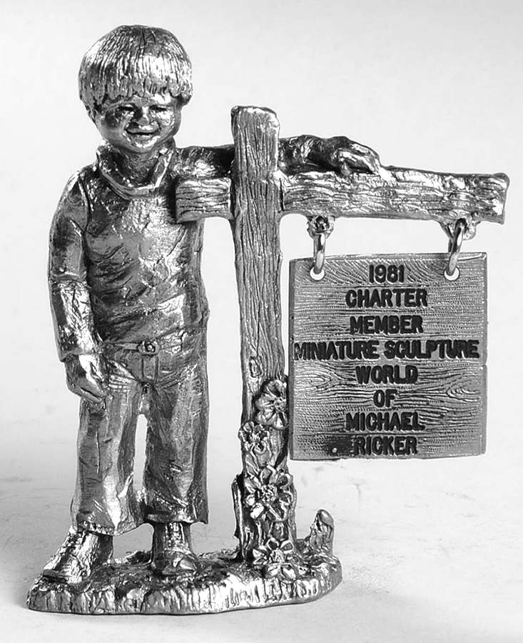Pewter Figurines Boy With Sign, Michael,Charter Member - No Box by Ricker Bartlett Casting Studio-1