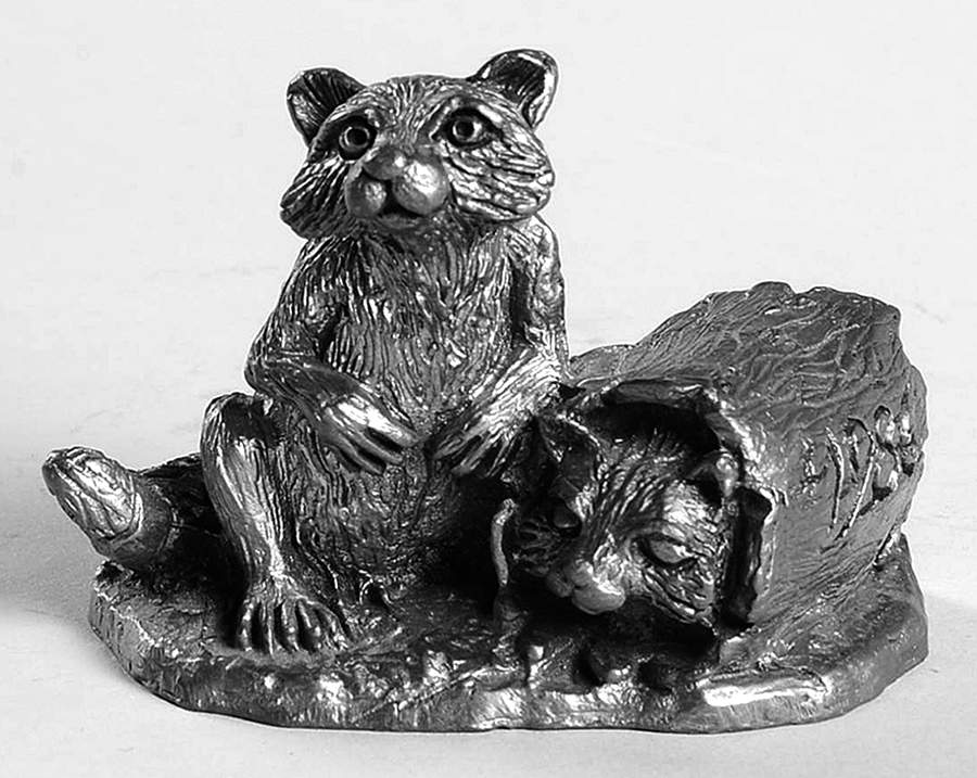 Pewter Figurines 2 Racoons With Log,Jim&Pat - No Box by Ricker Bartlett Casting Studio-1