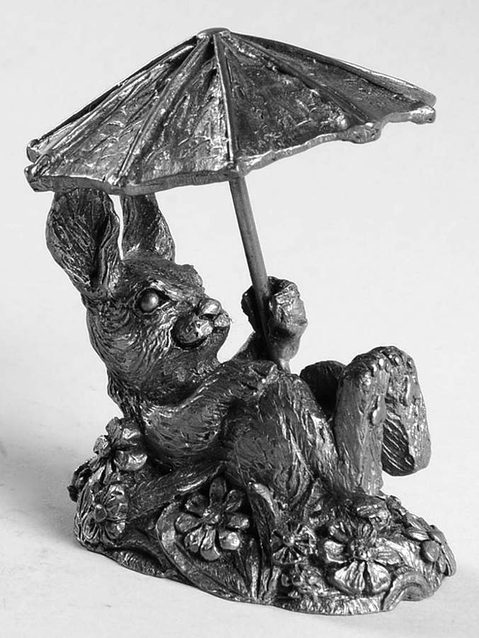 Pewter Figurines 1 Rabbit With Umbrella,Corky - No Box by Ricker Bartlett Casting Studio-1