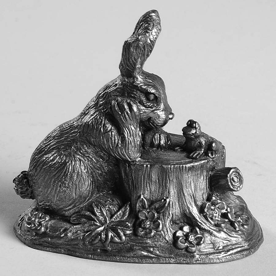 Pewter Figurines Rabbit With Stump & Frog, Dale - No Box by Ricker Bartlett Casting Studio-1
