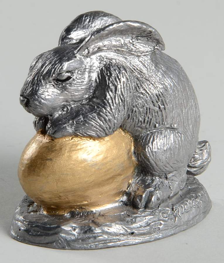 Pewter Figurines Rabbit With Egg - No Box by Ricker Bartlett Casting Studio-1