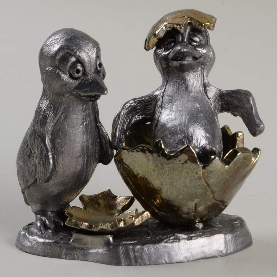 Pewter Figurines Heather&Heidi,Penguins Newborn - No Box by Ricker Bartlett Casting Studio-1