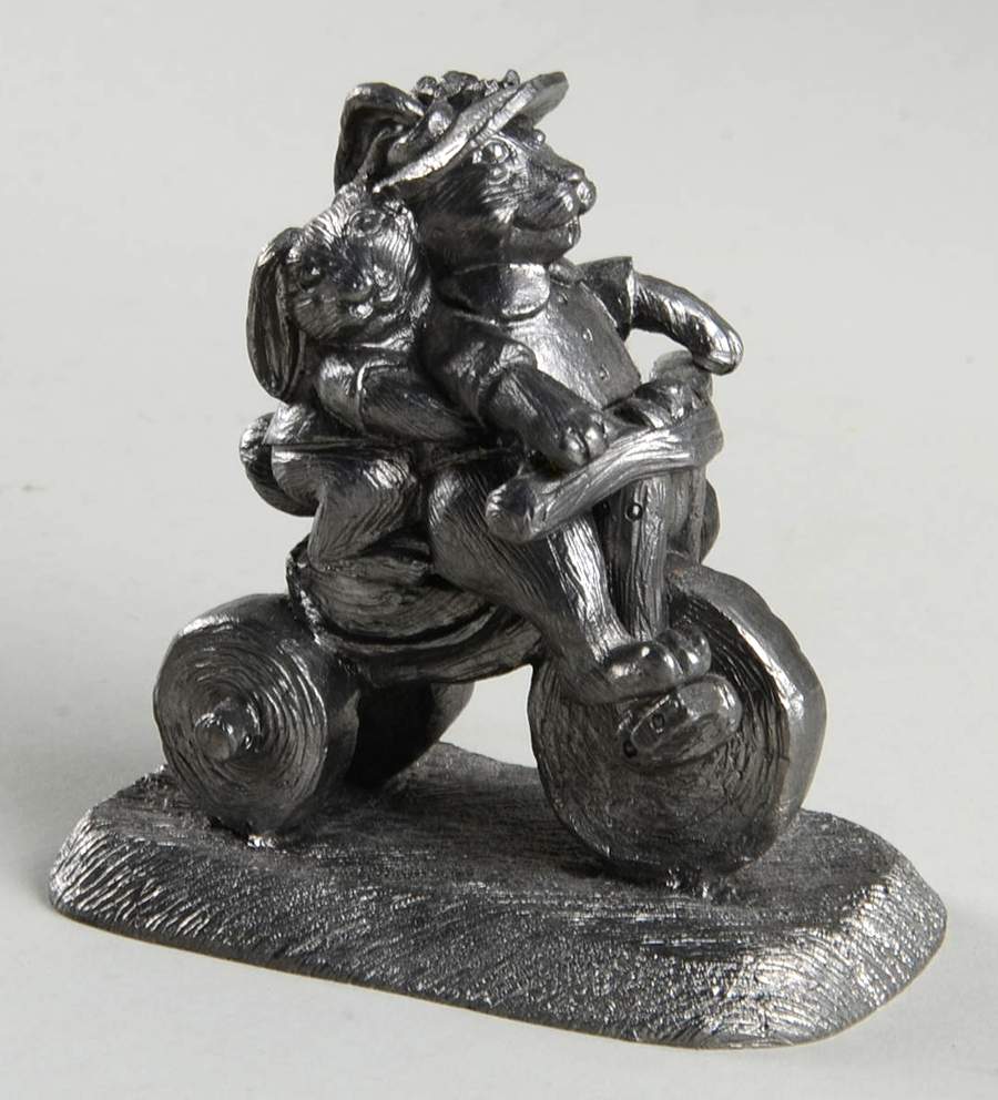 Pewter Figurines Rabbits On Tricycle - No Box by Ricker Bartlett Casting Studio-1