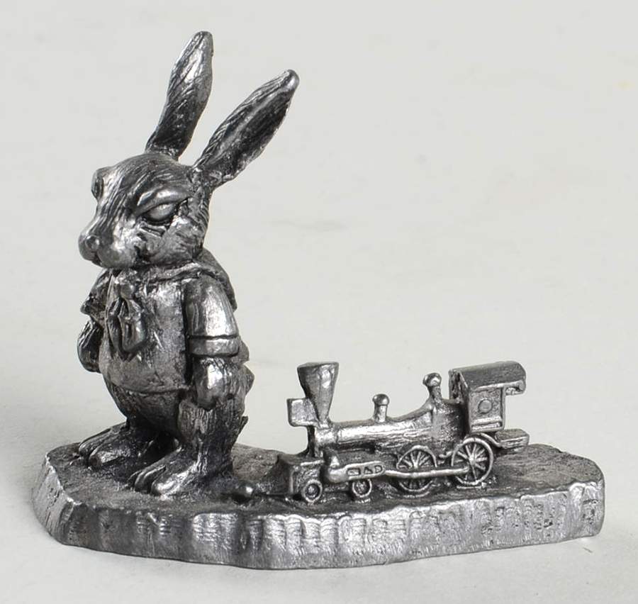 Pewter Figurines Bunny With Train - No Box by Ricker Bartlett Casting Studio-1