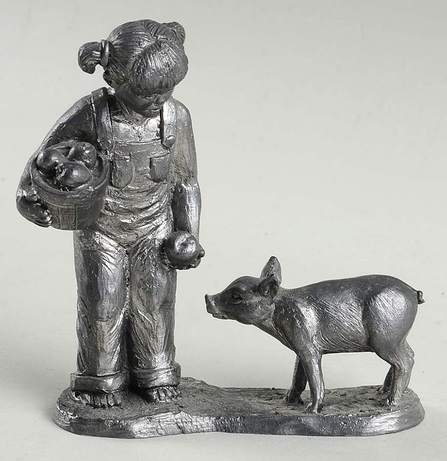 Pewter Figurines Jodi With Pig - No Box by Ricker Bartlett Casting Studio-1