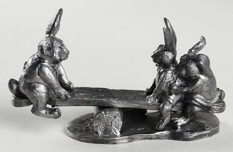 Pewter Figurines Rabbits On See Saw - No Box by Ricker Bartlett Casting Studio-1