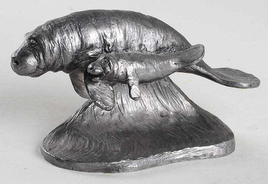 Pewter Figurines Mama And Baby Manatee - No Box by Ricker Bartlett Casting Studio-1