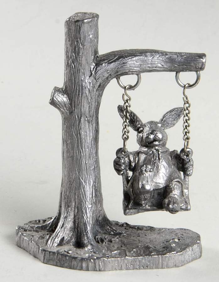 Pewter Figurines Rabbit Tree Swing - No Box by Ricker Bartlett Casting Studio-1