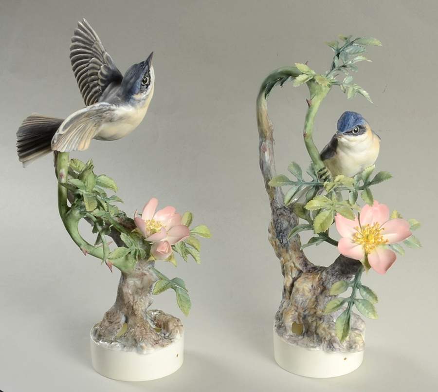Doughty British Birds Lesser Whitethroats-Pair - No Box by Royal Worcester-1