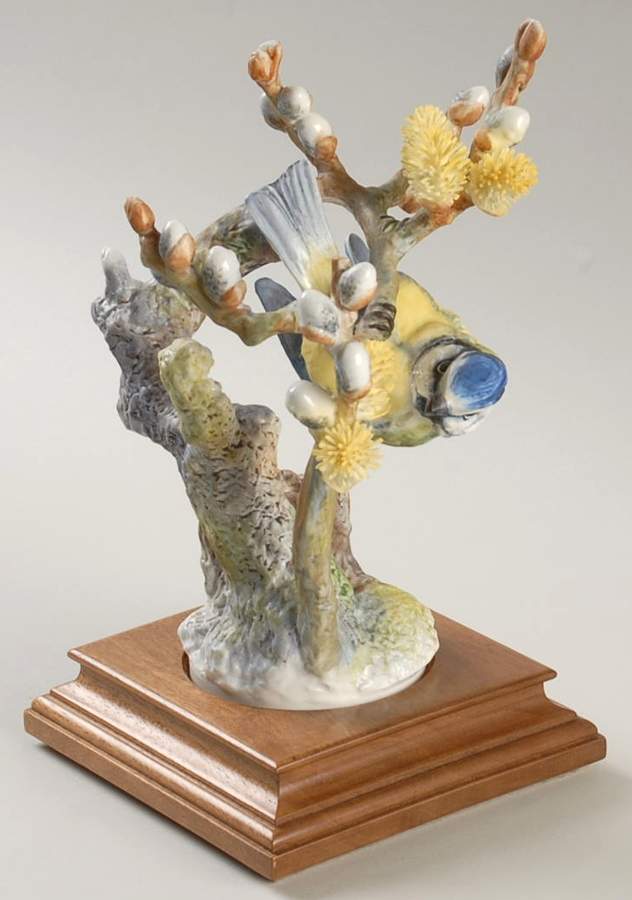 Doughty British Birds Cock-Blue Tit & Pussy Willow - No Box by Royal Worcester-1