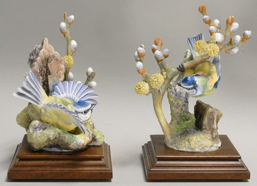 Doughty British Birds Blue Tits & Pussy Willow-Pair - With Box by Royal Worcester-1