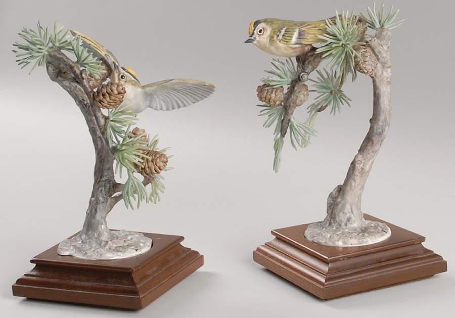 Doughty British Birds Goldcrest & Larch-Pair - With Box by Royal Worcester-1