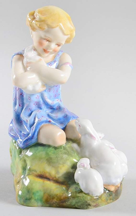 Freda Doughty Children My Favorite-Blue Dress White Rabbits - No Box by Royal Worcester-1