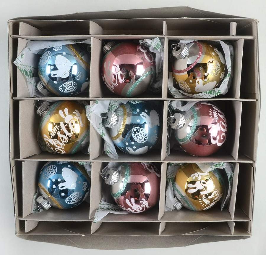 Shiny Brite Easter Set Of 9 Lg Happy Easter Balls - Boxed by Christopher Radko-1