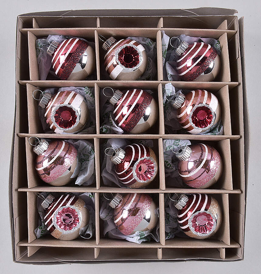 Shiny Brite Easter Striped Ball Set Red Pink - Boxed by Christopher Radko-1
