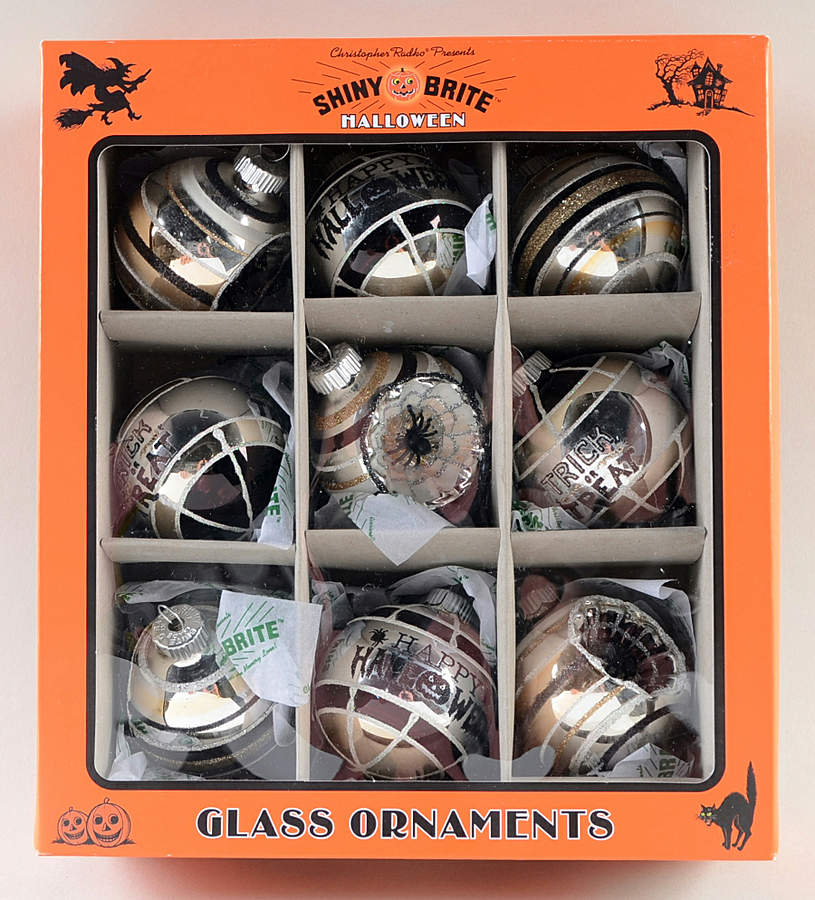 Shiny Brite-Halloween 9 Pc Trick Or Treat/ Spider Reflectors - Boxed by Christopher Radko-1
