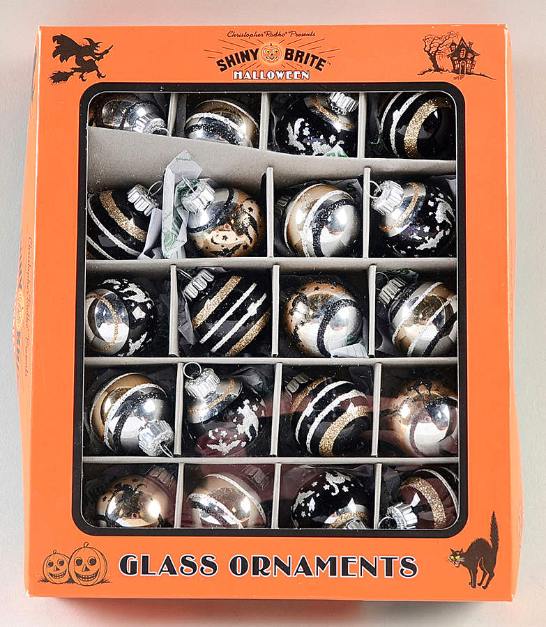 Shiny Brite-Halloween 20 Pc Gold/Black Bat/Stripe Balls - Boxed by Christopher Radko-1
