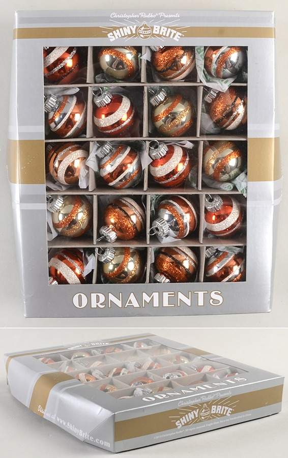 Shiny Brite-Halloween 20 Pc Orange & White Stripe Balls - Boxed by Christopher Radko-1