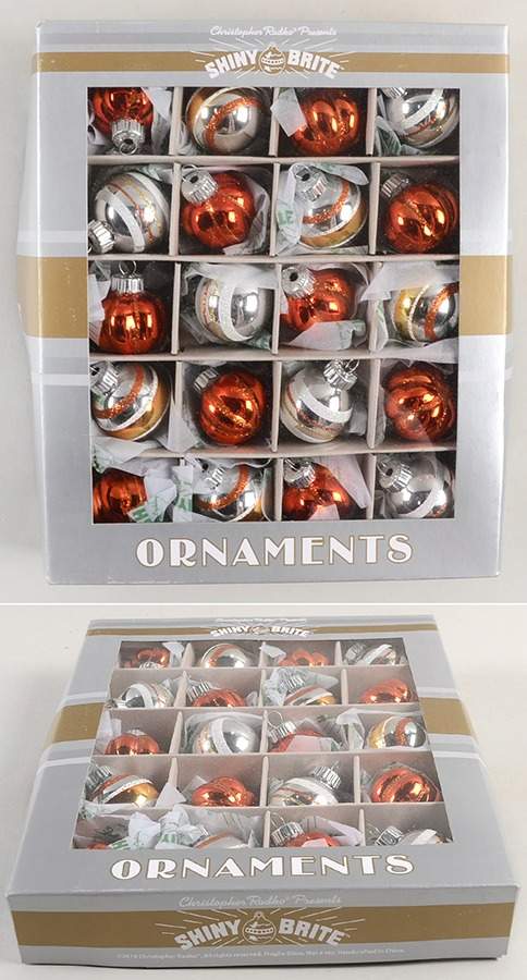 Shiny Brite-Halloween 20 Pc Pumpkin & Orange/White Stripe Ball - With Box by Christopher Radko-1