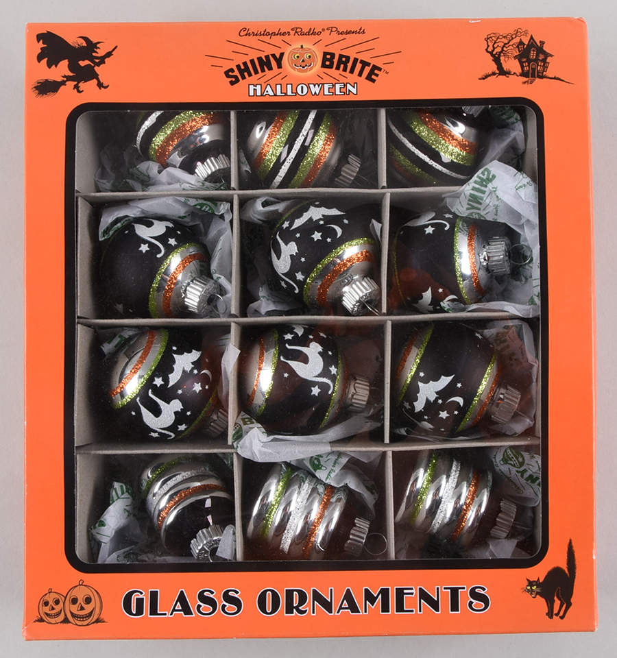 Shiny Brite-Halloween 12 Pc Mult Shape Green Orange Black - Boxed by Christopher Radko-1