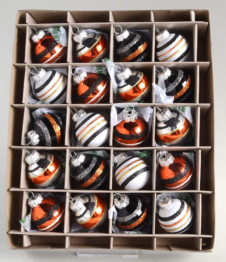 Shiny Brite-Halloween 20 Pc Small Orange/Black/White Stripe Ba - Boxed by Christopher Radko-1